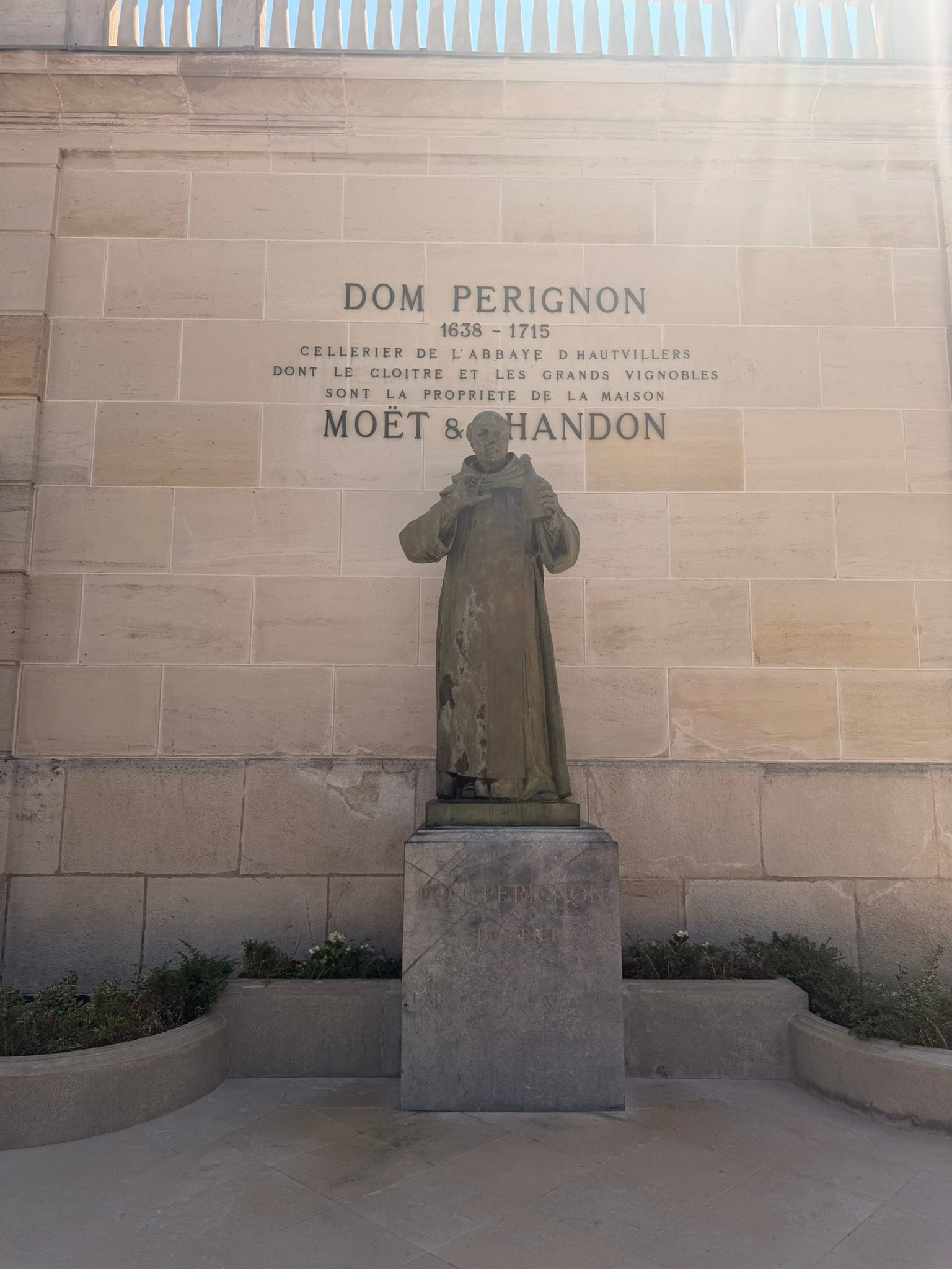 Statue of Dom Pérignon in the Moët and Chandon courtyard