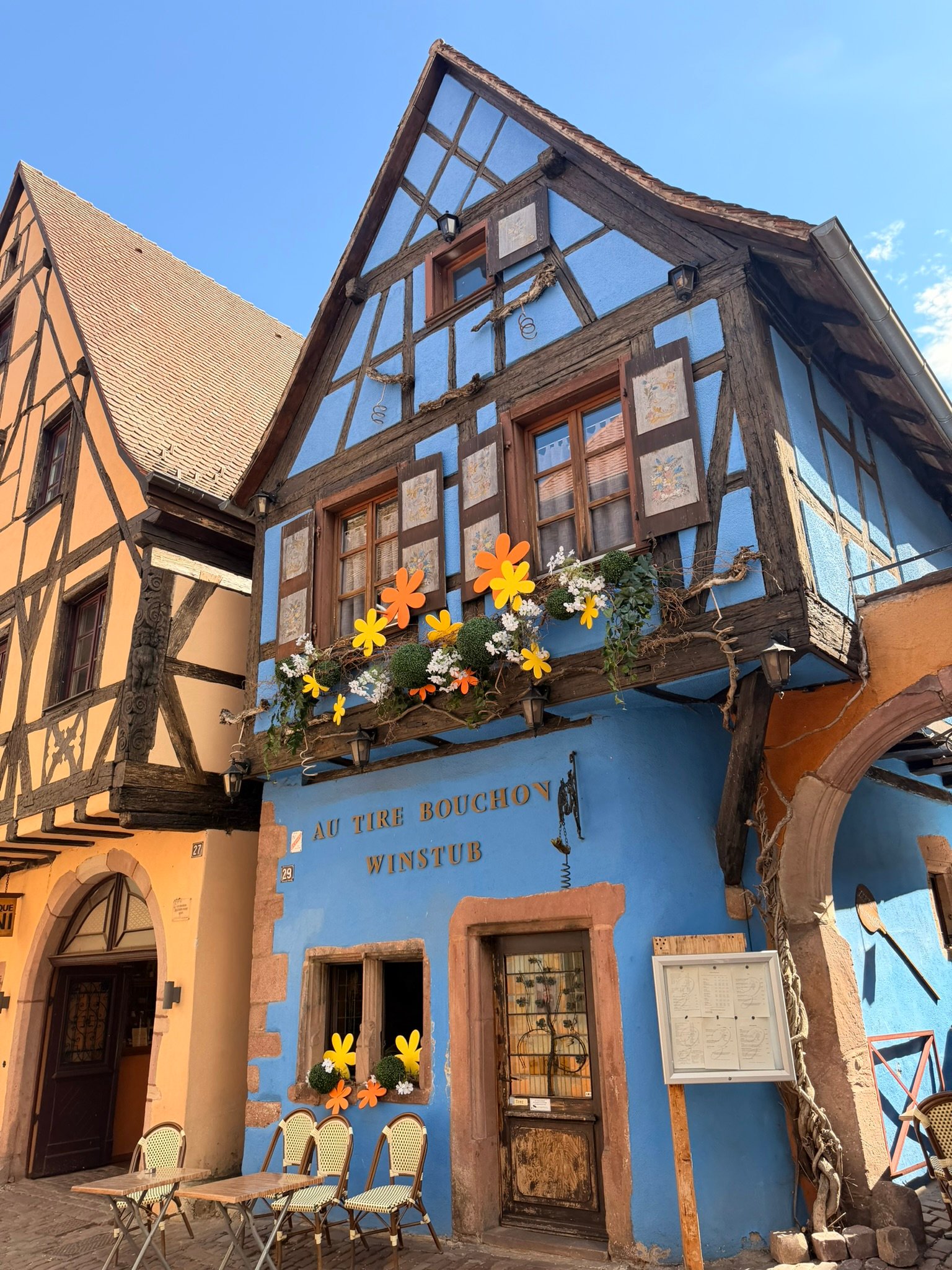 Blue half-timbered house in Riquewihr