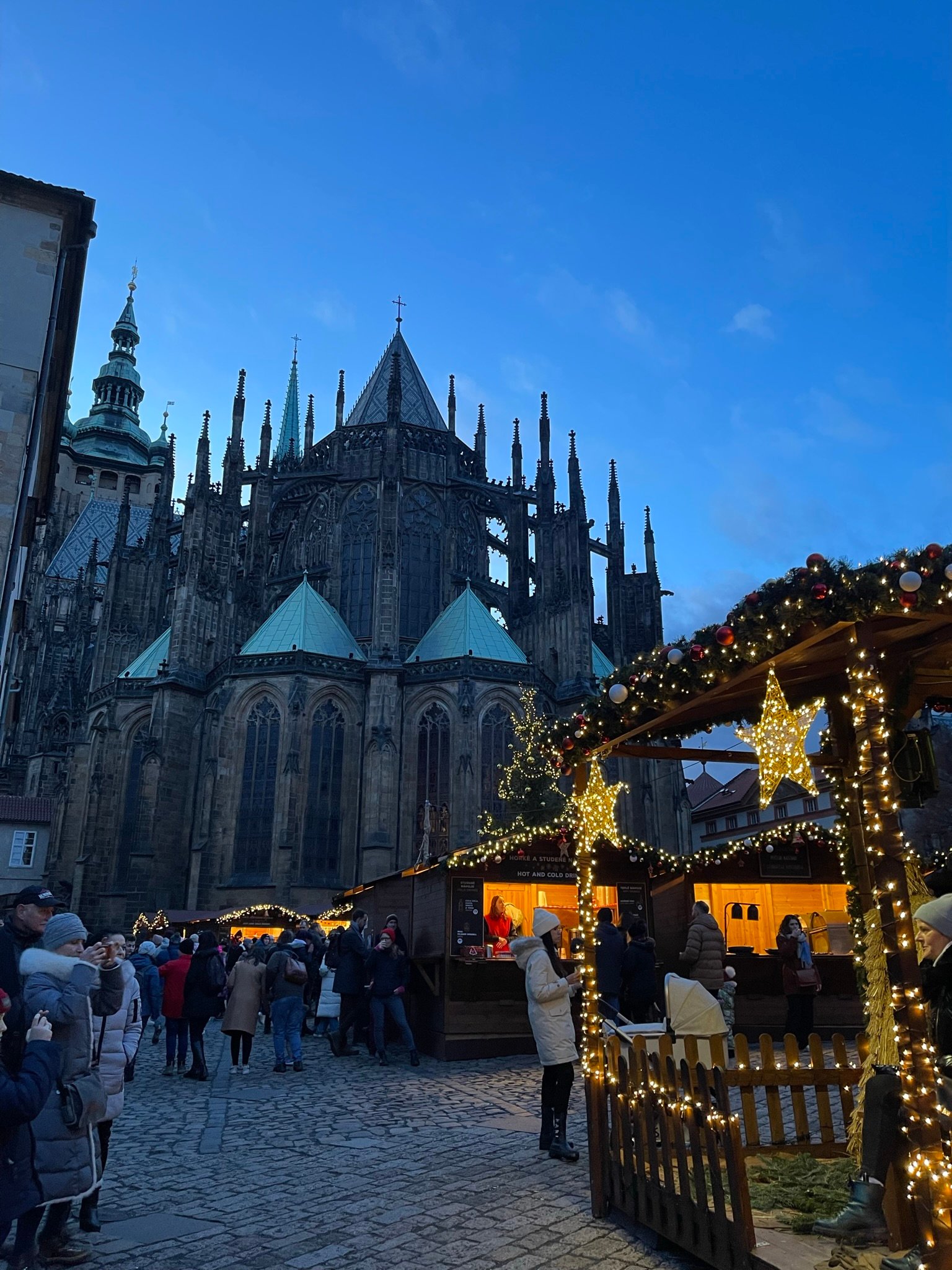 The Christmas market beneath Prague Castle