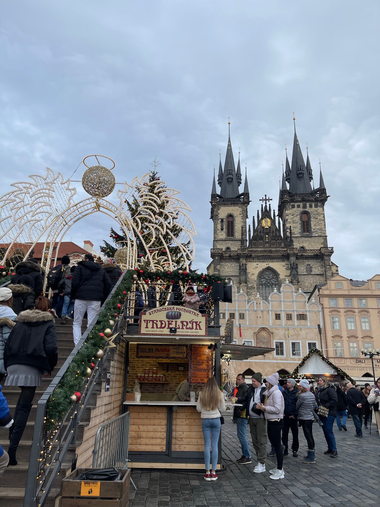 The Astronomical Clock above Prague's Christmas market