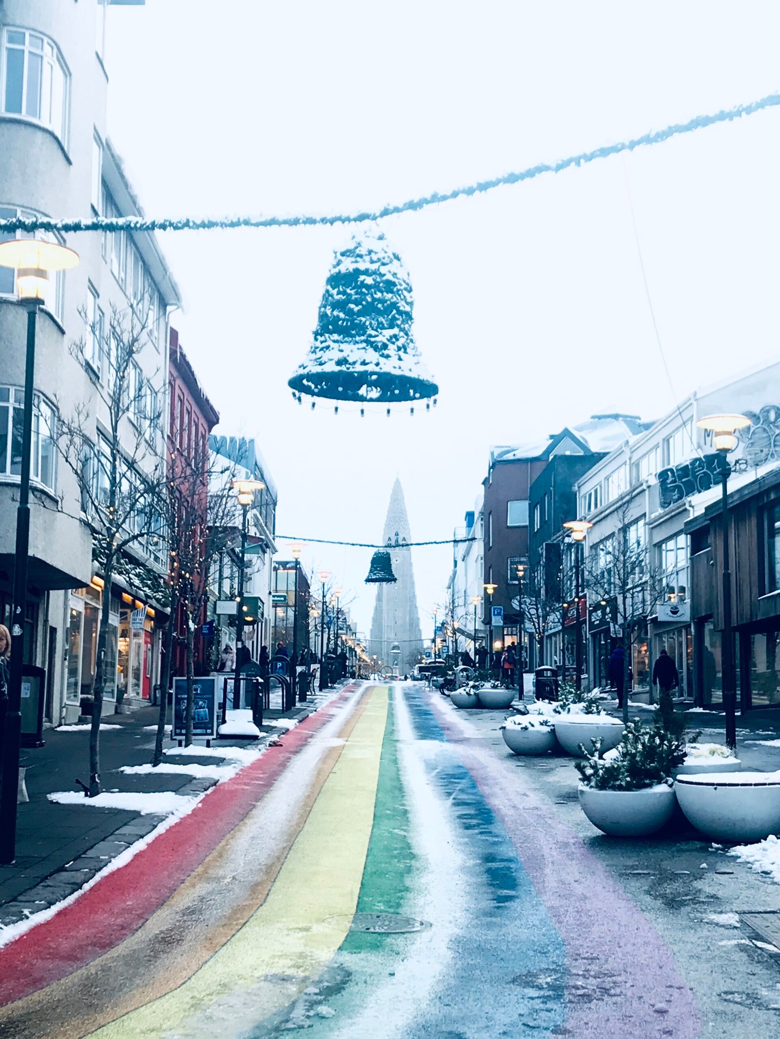 The colourful street leading up to Hallgrímskirkja
